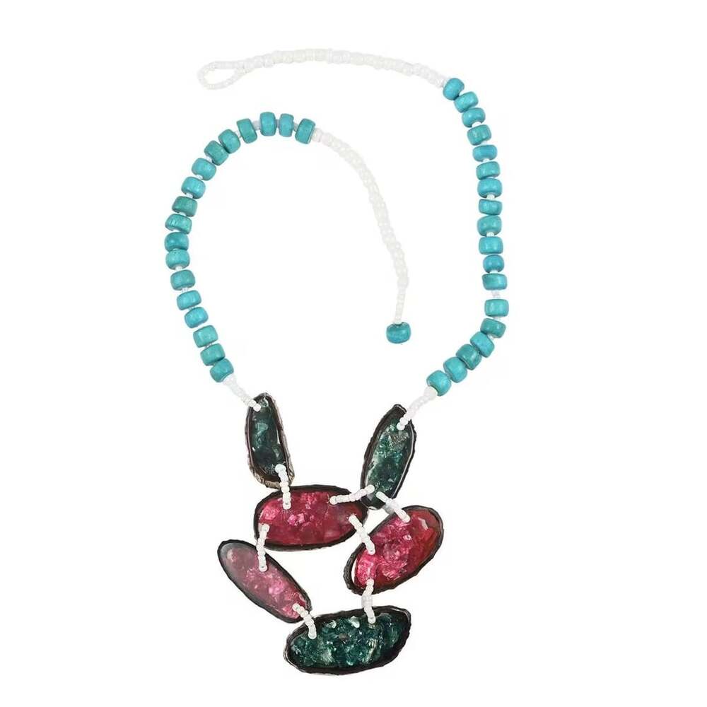Multicolor Resin Shell and Wood Beaded Statement Necklace